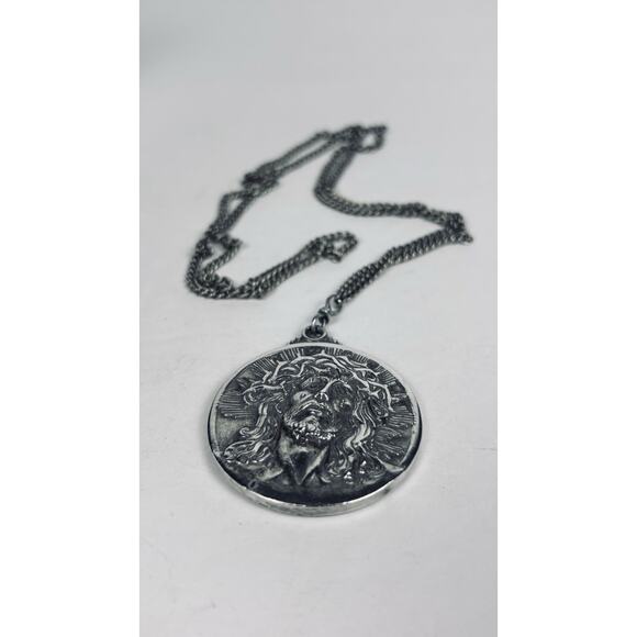 Vintage Sterling Creed Jesus/Our Lady Guadalupe Pendant Vintage Pendant 1.5" 31g - Picture 8 of 10